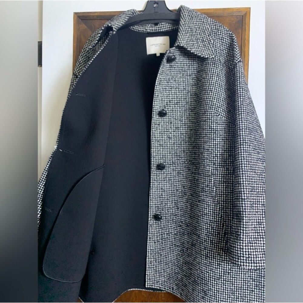 Lafayette 148 Wool Blend Oversized Coat Black Multi 1X Excellent Condition - Picture 8 of 13